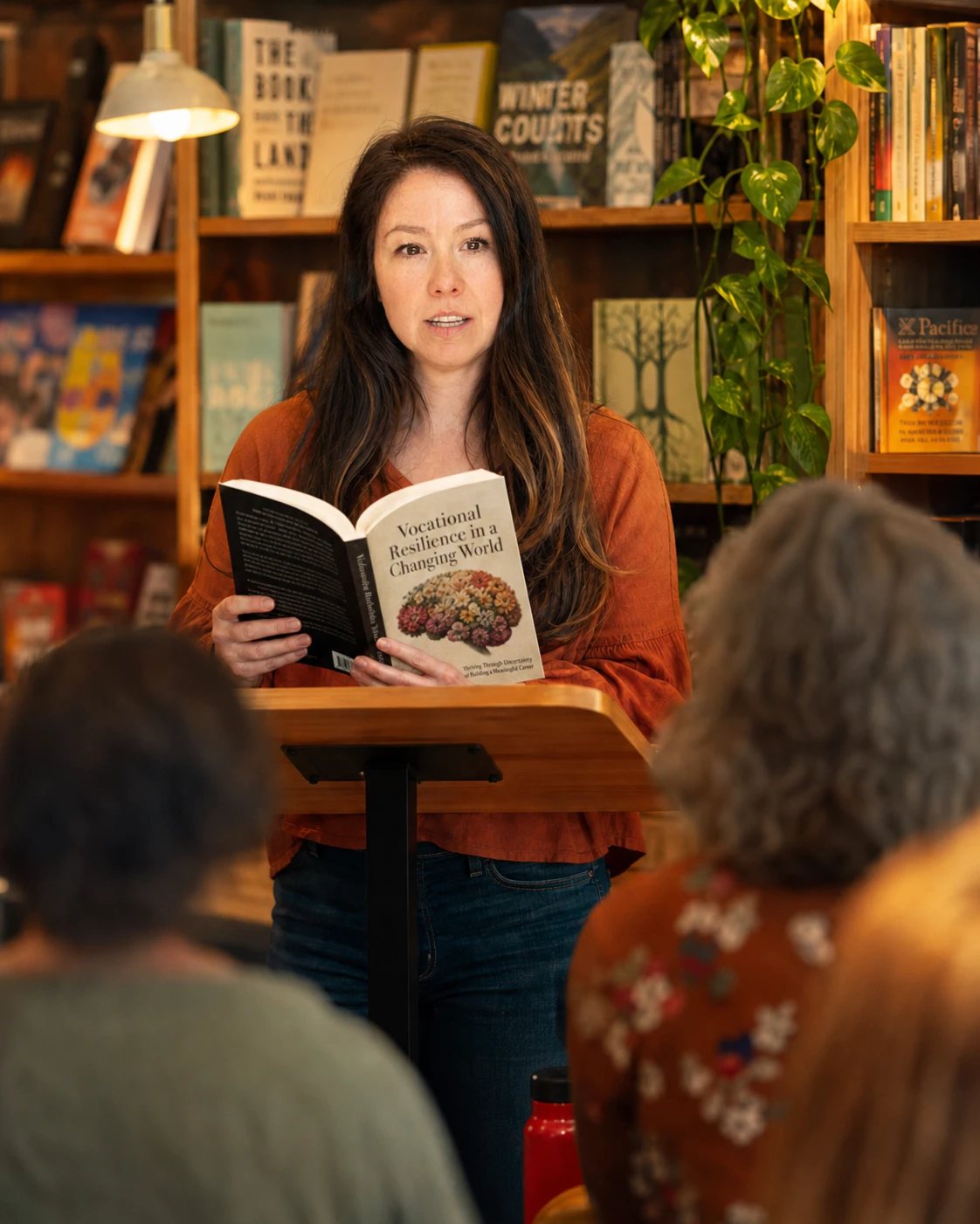 Dr. Stephanie Thrower speaking at a bookstore event